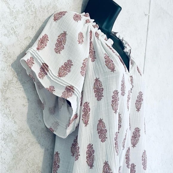 Wonderly Womens Top Blouse Raglan Sleeves Gathered to Neck Size Medium Vee Neck - Picture 3 of 16